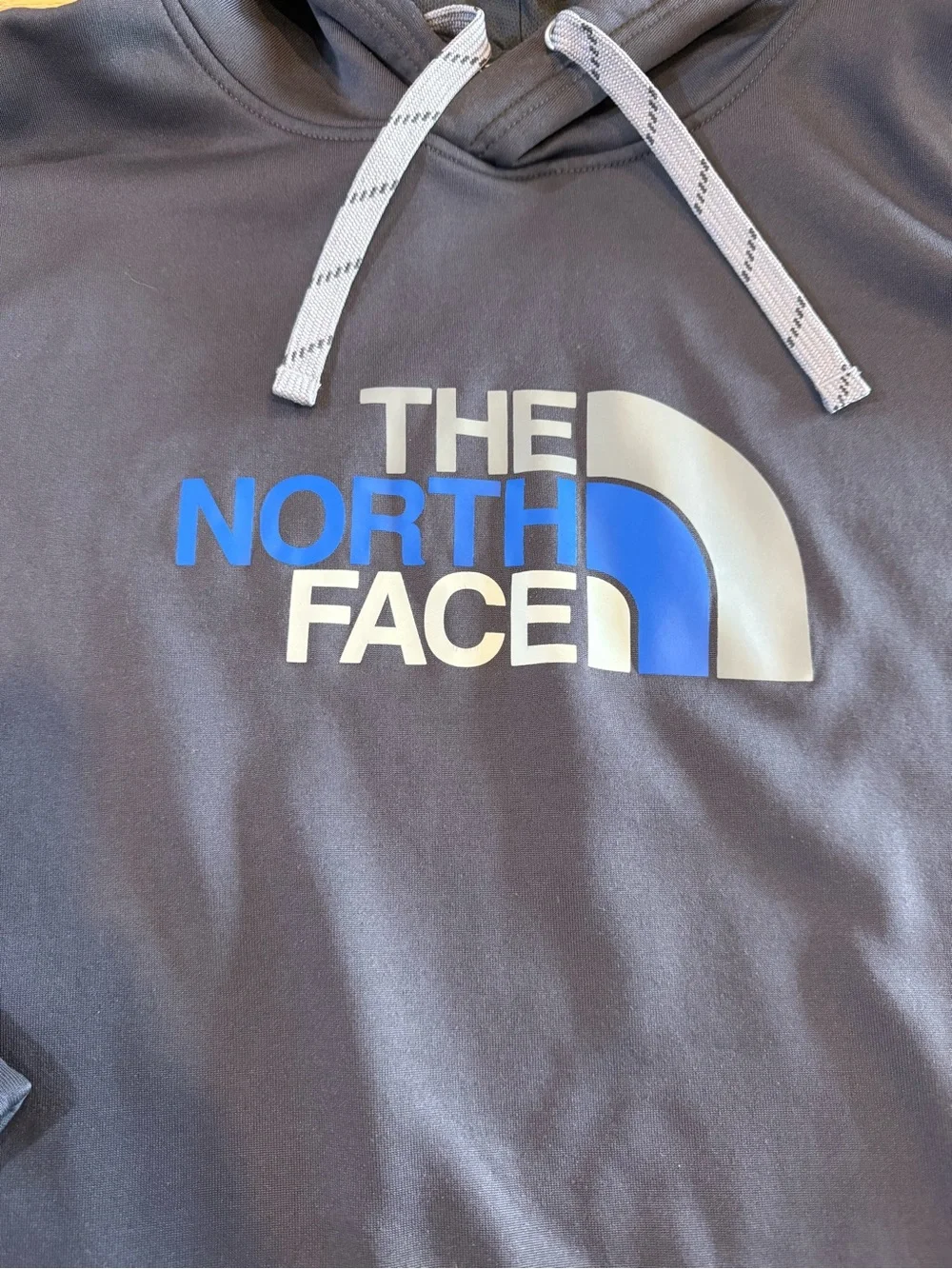 The North Face Men’s XXL Gray Blue Logo Polyester Fleece Pullover Hoodie